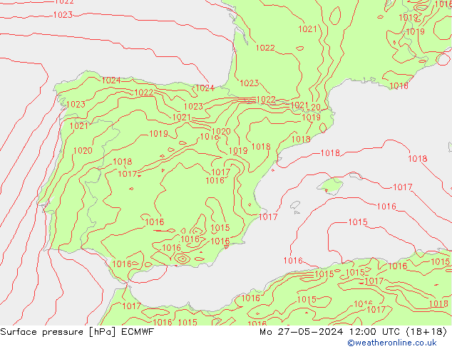 Luchtdruk (Grond) ECMWF ma 27.05.2024 12 UTC