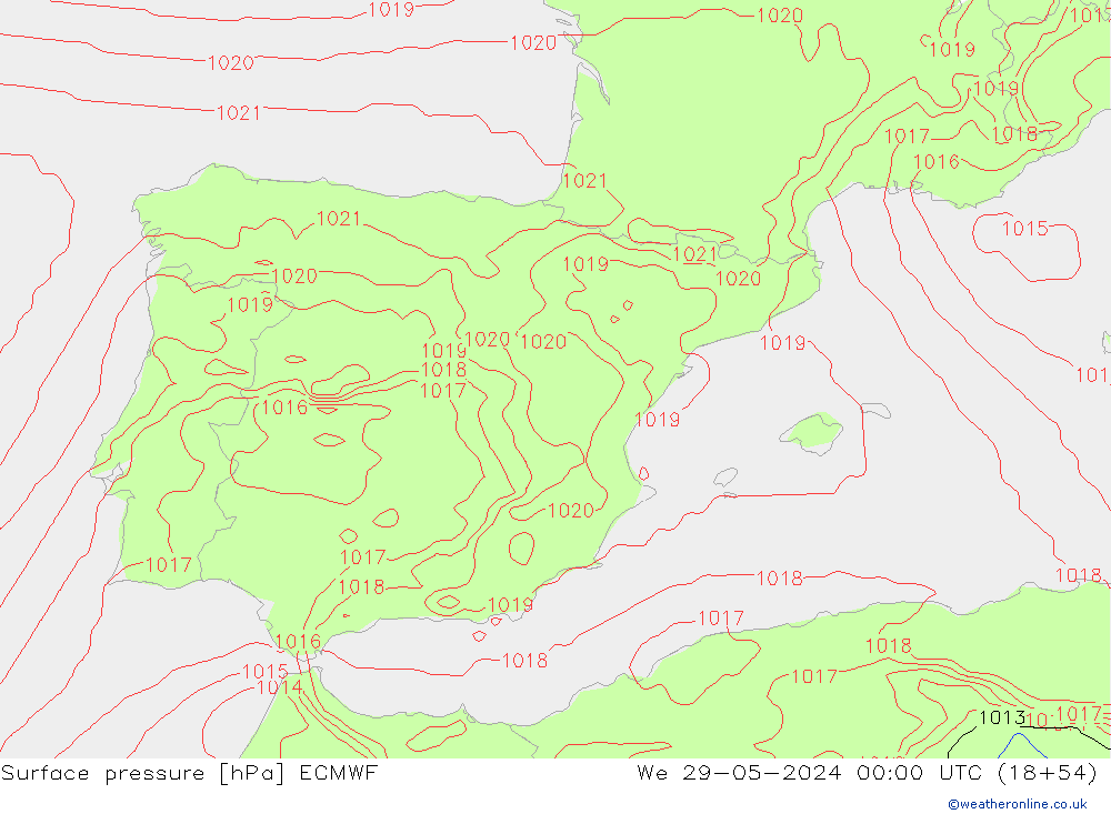 Surface pressure ECMWF We 29.05.2024 00 UTC