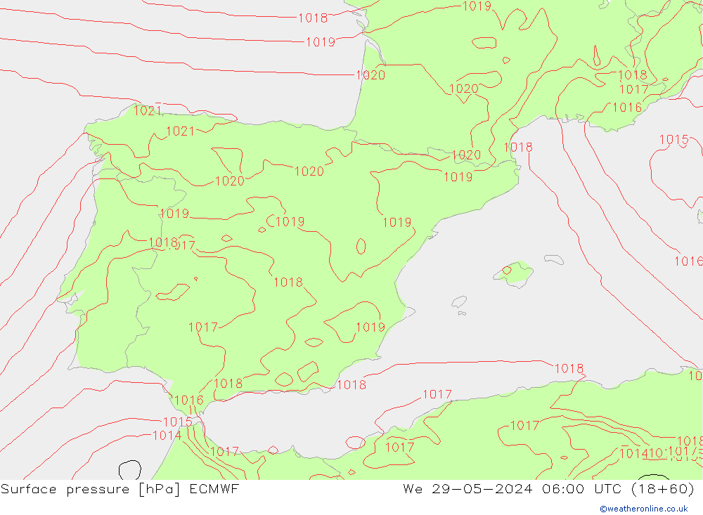 Surface pressure ECMWF We 29.05.2024 06 UTC