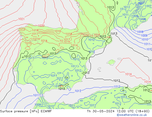 Surface pressure ECMWF Th 30.05.2024 12 UTC