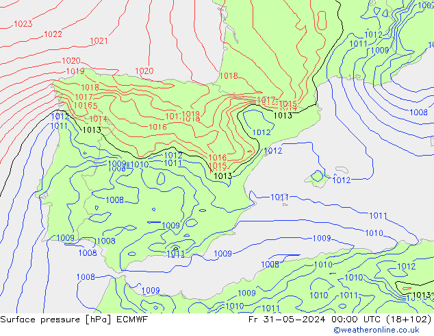 Pressione al suolo ECMWF ven 31.05.2024 00 UTC