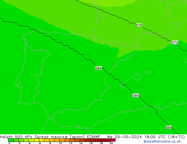 Geop. 500 hPa Spread ECMWF mié 29.05.2024 18 UTC