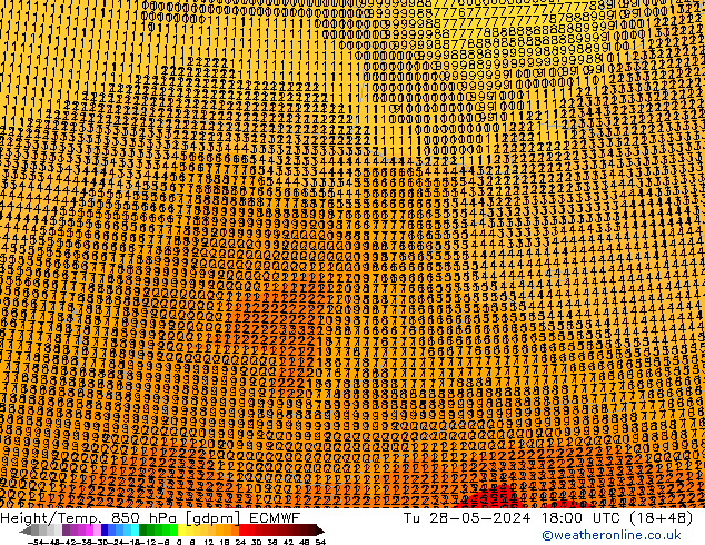 Géop./Temp. 850 hPa ECMWF mar 28.05.2024 18 UTC