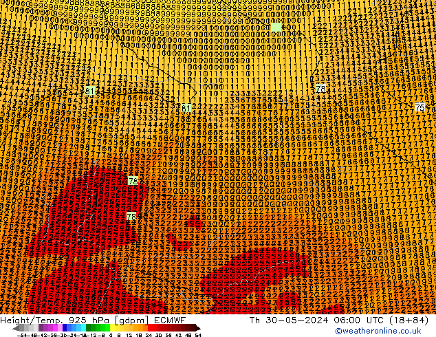 Height/Temp. 925 гПа ECMWF чт 30.05.2024 06 UTC