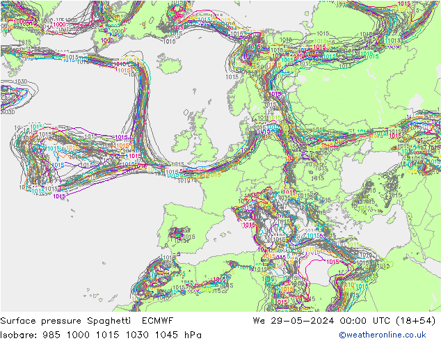 Pressione al suolo Spaghetti ECMWF mer 29.05.2024 00 UTC