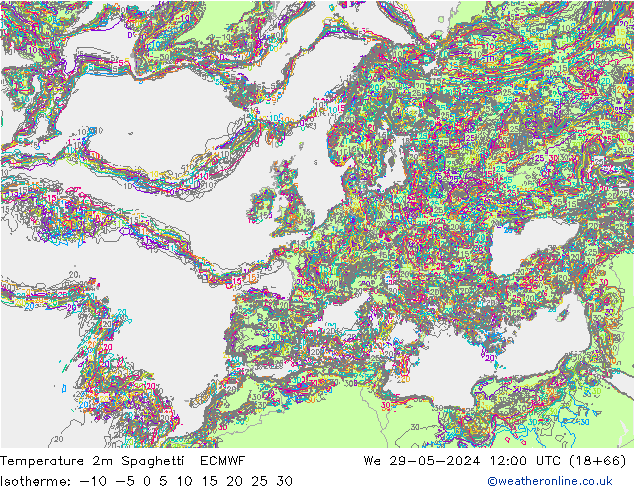 Temperatuurkaart Spaghetti ECMWF wo 29.05.2024 12 UTC