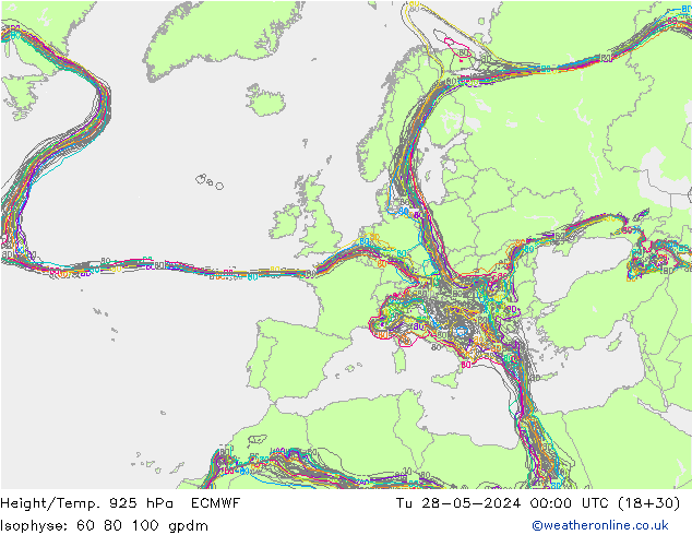 Yükseklik/Sıc. 925 hPa ECMWF Sa 28.05.2024 00 UTC