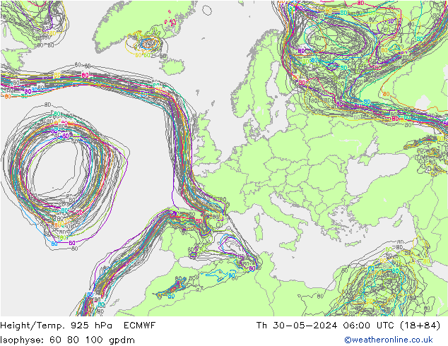 Height/Temp. 925 hPa ECMWF Čt 30.05.2024 06 UTC