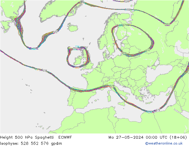 Geop. 500 hPa Spaghetti ECMWF lun 27.05.2024 00 UTC