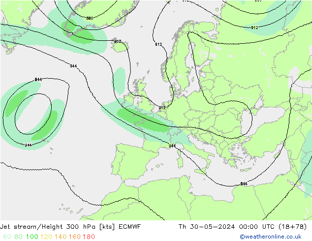 Corrente a getto ECMWF gio 30.05.2024 00 UTC