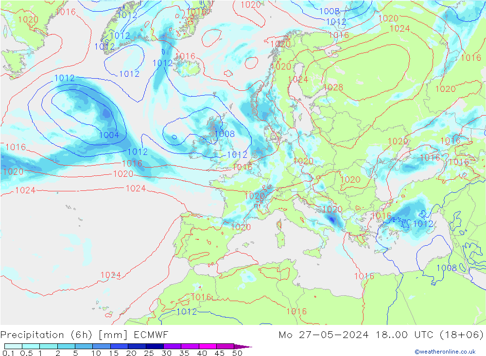 Precipitation (6h) ECMWF Mo 27.05.2024 00 UTC