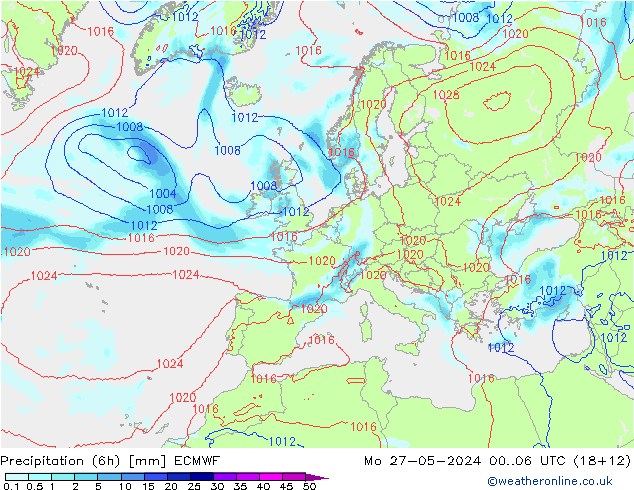 Yağış (6h) ECMWF Pzt 27.05.2024 06 UTC