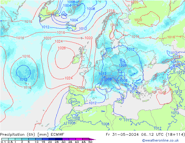 Précipitation (6h) ECMWF ven 31.05.2024 12 UTC