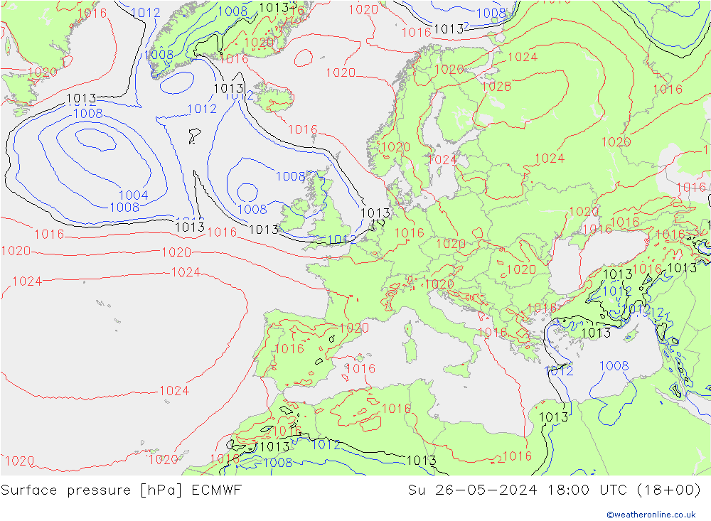 Luchtdruk (Grond) ECMWF zo 26.05.2024 18 UTC