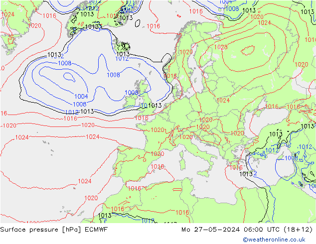 Surface pressure ECMWF Mo 27.05.2024 06 UTC