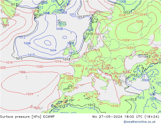 pressão do solo ECMWF Seg 27.05.2024 18 UTC