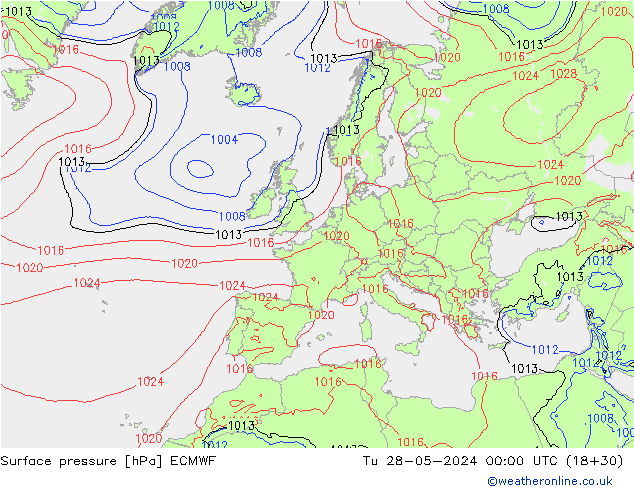 Presión superficial ECMWF mar 28.05.2024 00 UTC