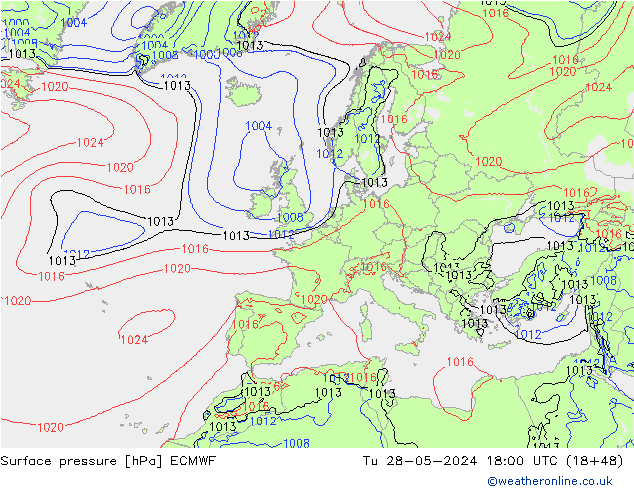 Surface pressure ECMWF Tu 28.05.2024 18 UTC