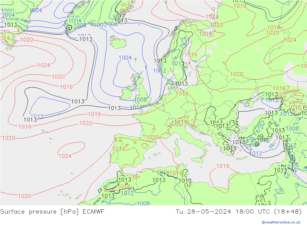 Bodendruck ECMWF Di 28.05.2024 18 UTC