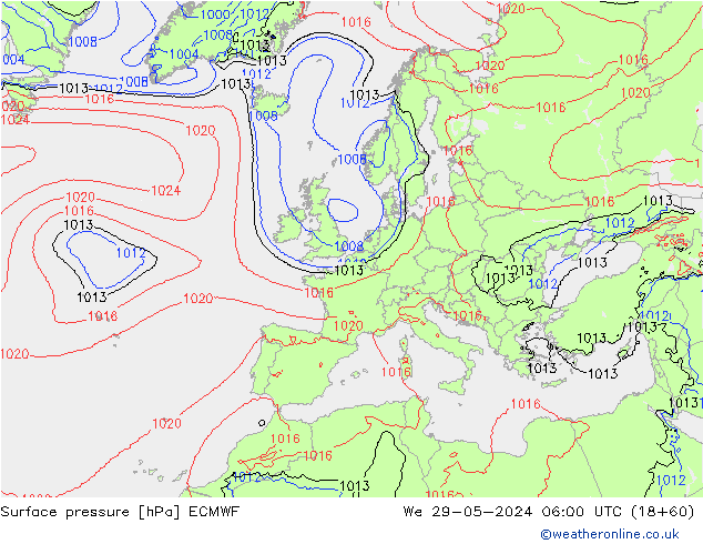 Surface pressure ECMWF We 29.05.2024 06 UTC