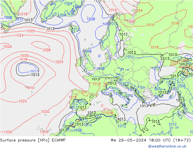 ciśnienie ECMWF śro. 29.05.2024 18 UTC