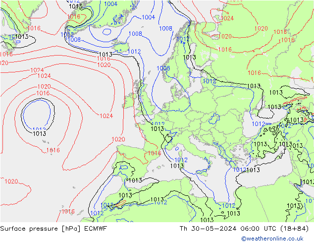 Surface pressure ECMWF Th 30.05.2024 06 UTC