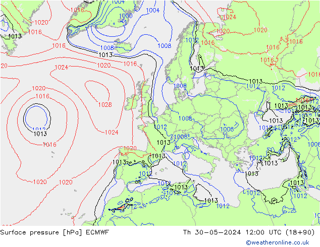 Bodendruck ECMWF Do 30.05.2024 12 UTC