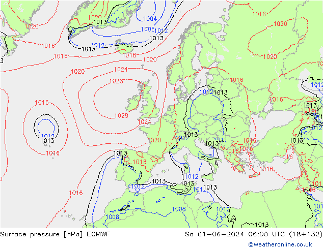 Pressione al suolo ECMWF sab 01.06.2024 06 UTC