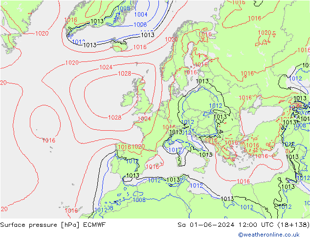 Presión superficial ECMWF sáb 01.06.2024 12 UTC