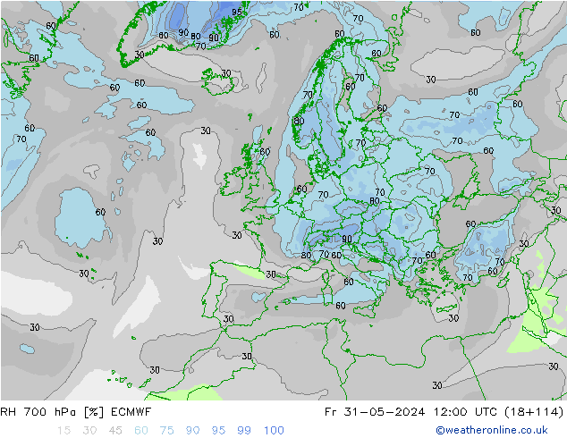 RH 700 hPa ECMWF ven 31.05.2024 12 UTC