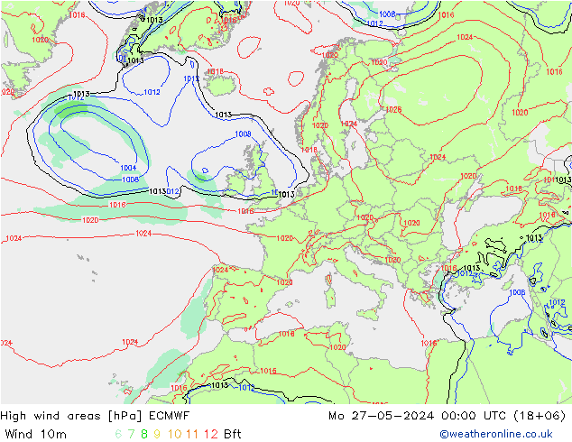 High wind areas ECMWF lun 27.05.2024 00 UTC