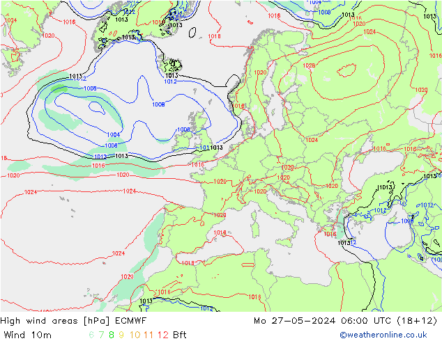 yüksek rüzgarlı alanlar ECMWF Pzt 27.05.2024 06 UTC