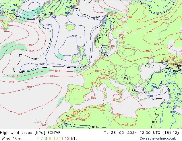 High wind areas ECMWF Tu 28.05.2024 12 UTC