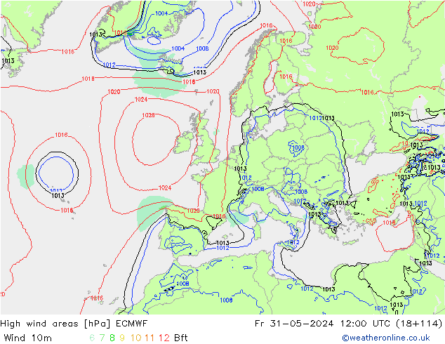 High wind areas ECMWF Fr 31.05.2024 12 UTC