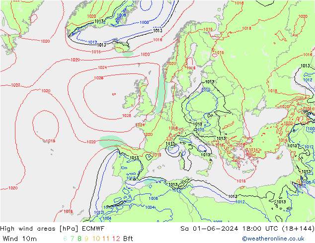 High wind areas ECMWF Sáb 01.06.2024 18 UTC