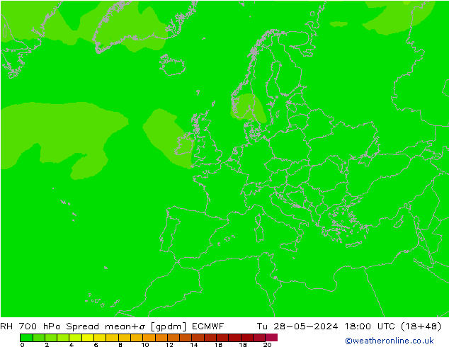 RH 700 hPa Spread ECMWF Ter 28.05.2024 18 UTC