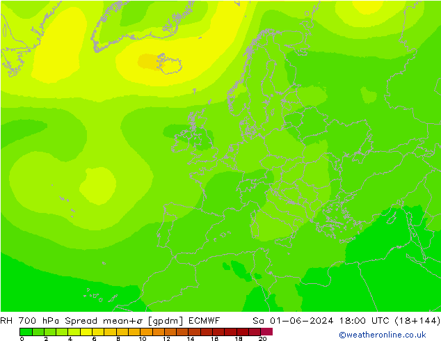 RH 700 hPa Spread ECMWF Sa 01.06.2024 18 UTC