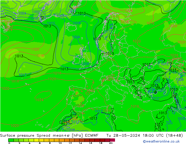 Bodendruck Spread ECMWF Di 28.05.2024 18 UTC