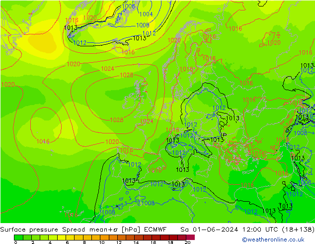 Bodendruck Spread ECMWF Sa 01.06.2024 12 UTC