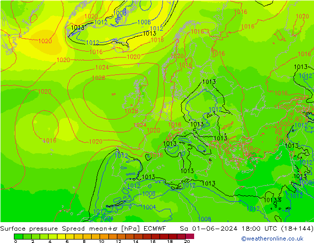 приземное давление Spread ECMWF сб 01.06.2024 18 UTC