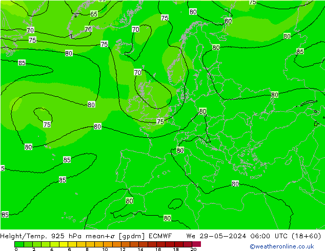 Height/Temp. 925 hPa ECMWF Mi 29.05.2024 06 UTC