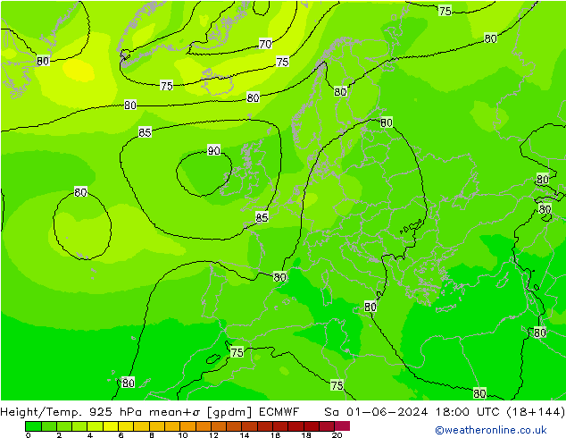 Hoogte/Temp. 925 hPa ECMWF za 01.06.2024 18 UTC