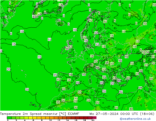 Temperaturkarte Spread ECMWF Mo 27.05.2024 00 UTC