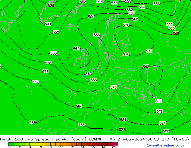 Géop. 500 hPa Spread ECMWF lun 27.05.2024 00 UTC