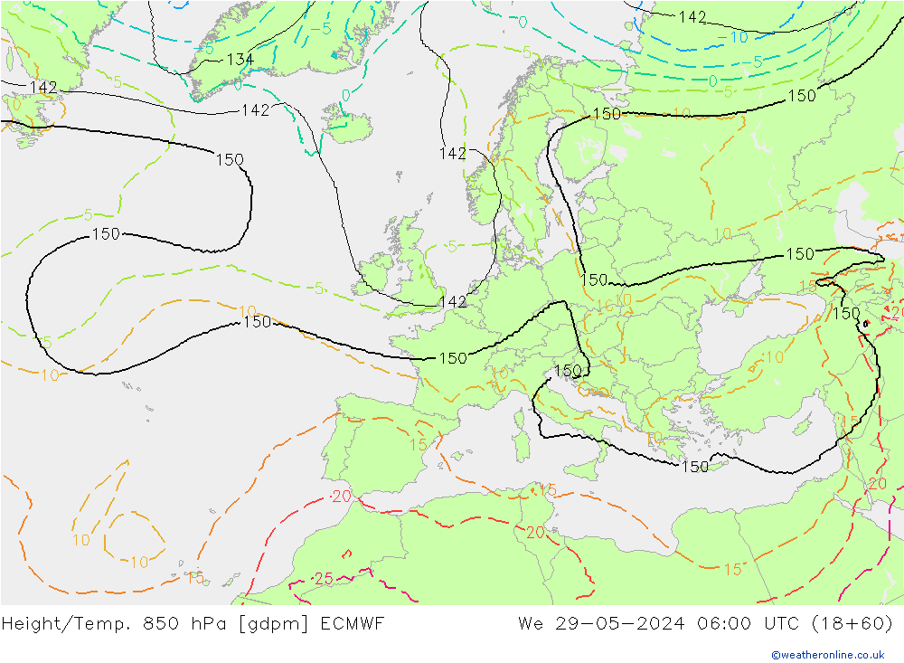 Height/Temp. 850 hPa ECMWF We 29.05.2024 06 UTC