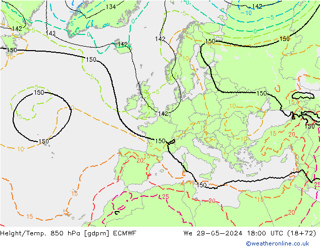 Height/Temp. 850 гПа ECMWF ср 29.05.2024 18 UTC