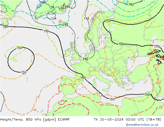 Height/Temp. 850 hPa ECMWF gio 30.05.2024 00 UTC