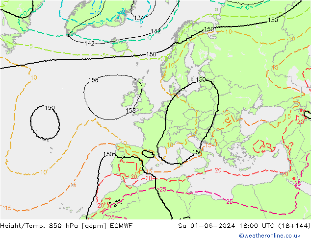 Height/Temp. 850 гПа ECMWF сб 01.06.2024 18 UTC