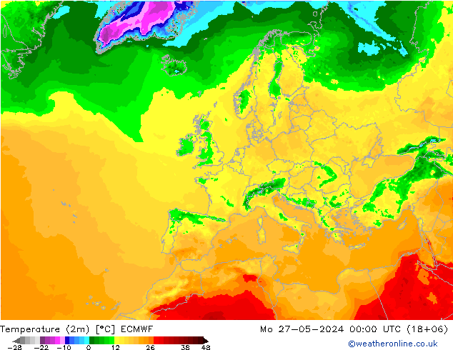 Temperatura (2m) ECMWF lun 27.05.2024 00 UTC