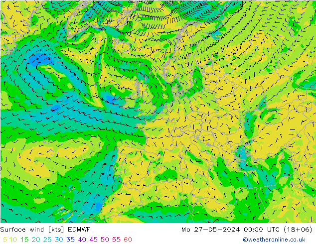 Surface wind ECMWF Mo 27.05.2024 00 UTC